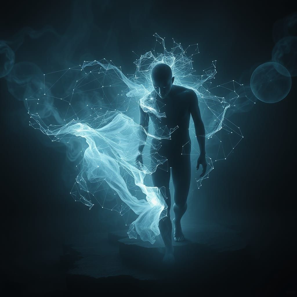 Surreal Body and Spirit Separation in Dark, Muted Tones