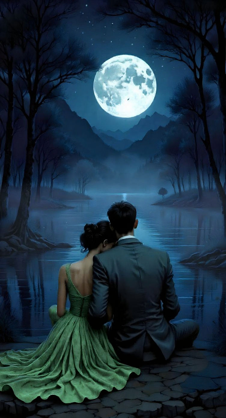 Romantic Moonlit Lake Scene with Jazz Music