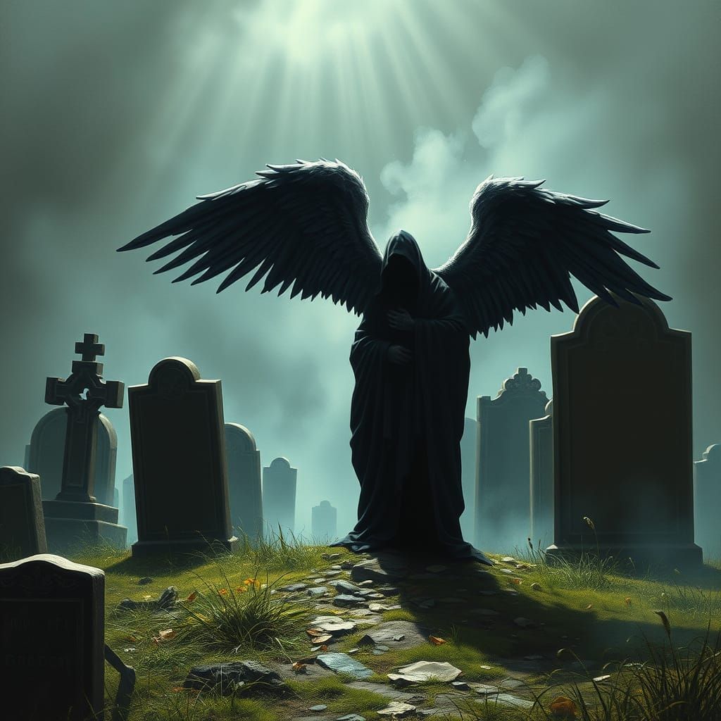 Angel of Death in Haunting Ethereal Landscape