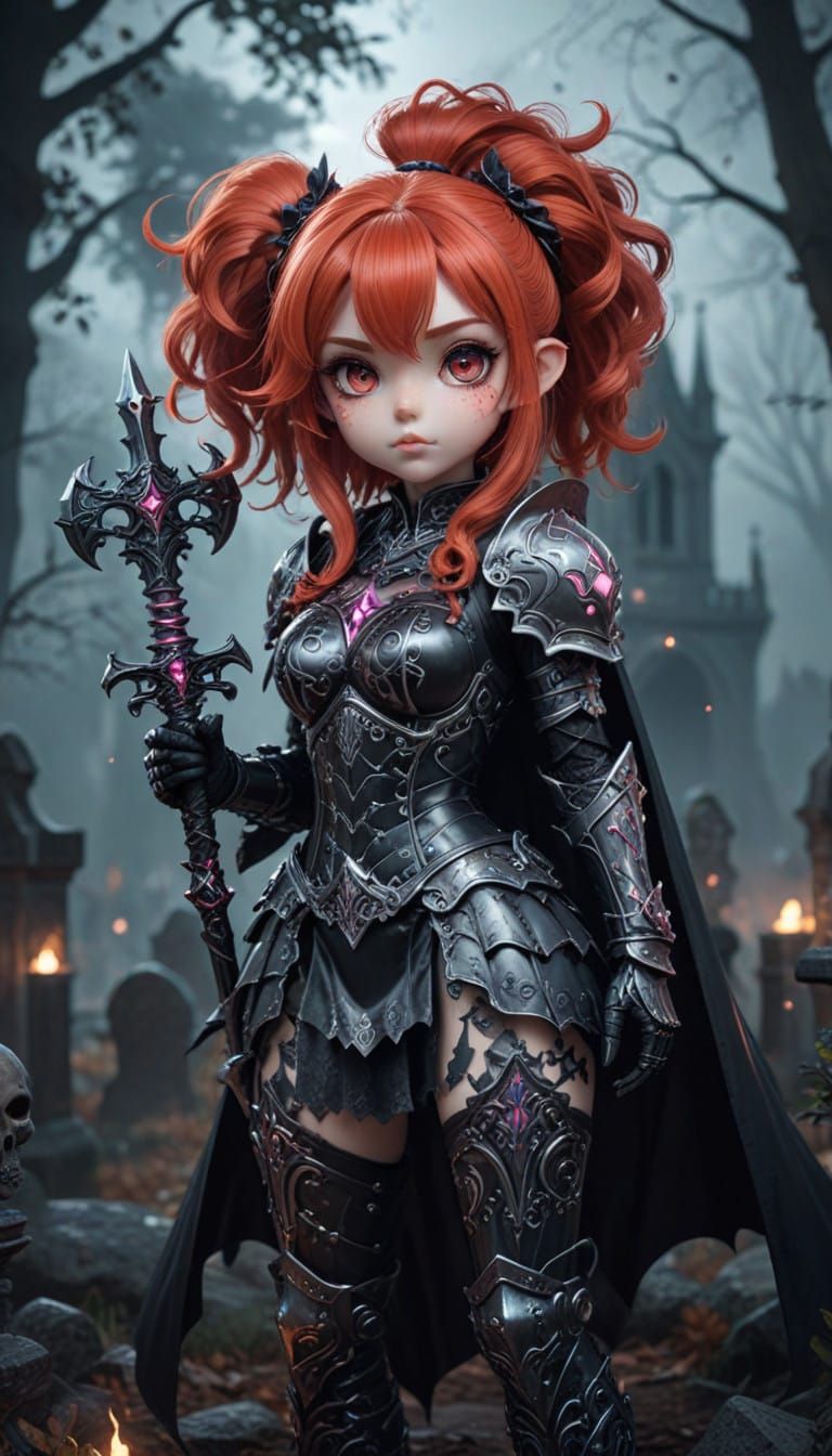 Gothic Chibi Knight in Haunted Twilight