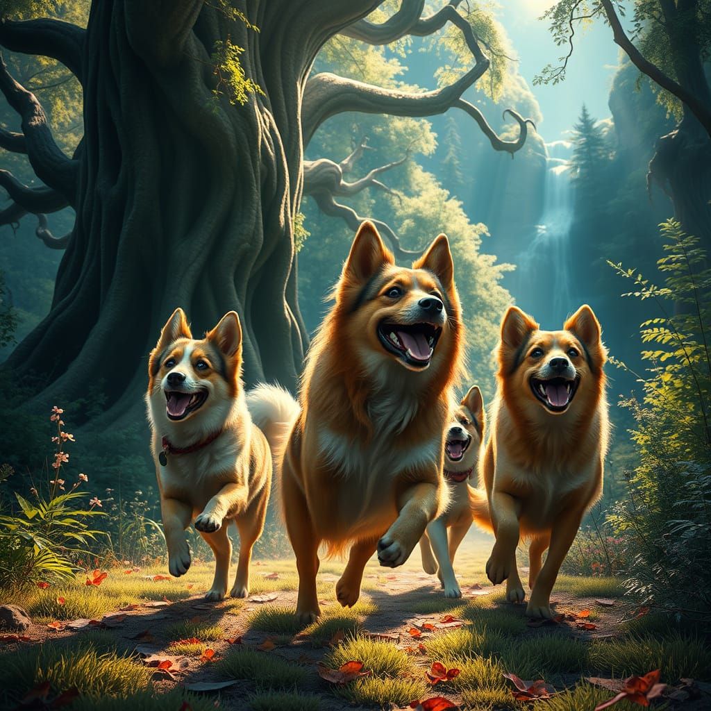 Fantastical Canine Realm in Vibrant Colors