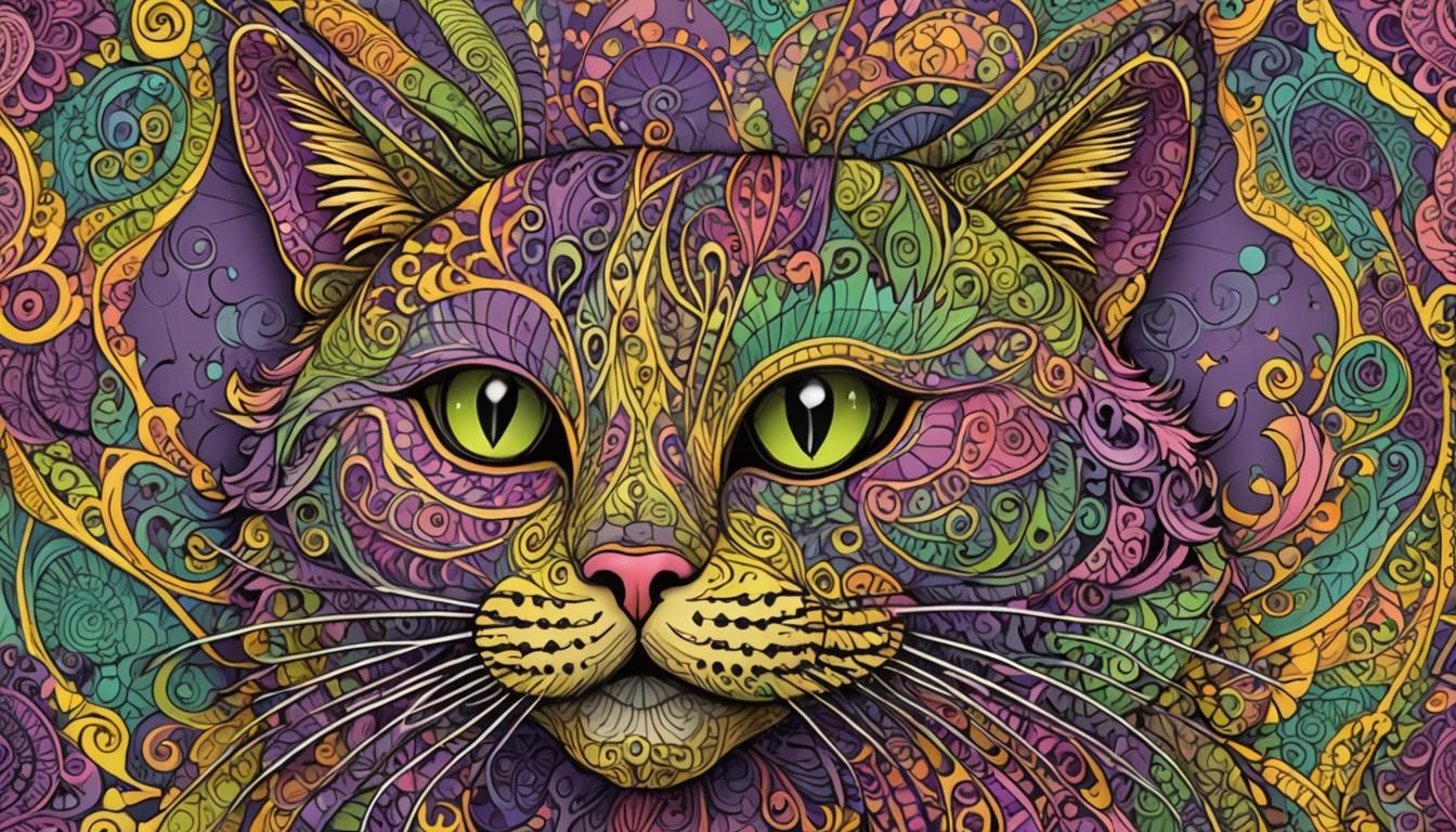 Zentangle Cat Face in Spring Colors