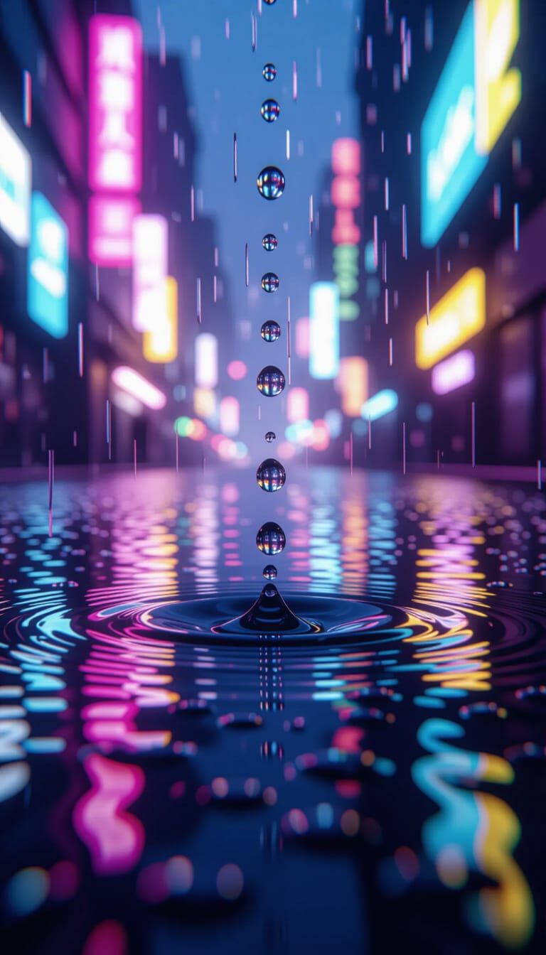 Slow Motion Rain Droplets in Cinematic 3D Rendering
