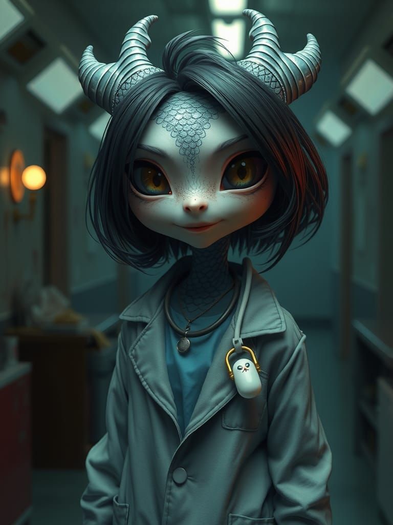 Dragonborn Kobold Scientist in Gothic Horror Style