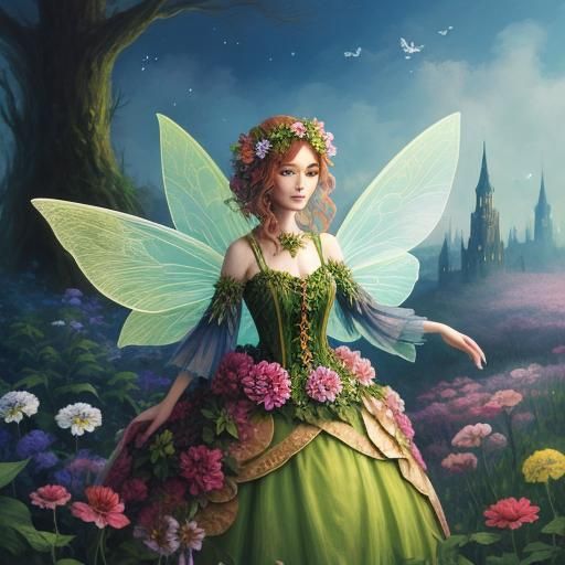 Whimsical Fairy Dressed as a Flower
