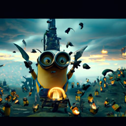 Minion Committing Mass Homicide: Detailed Matte Painting