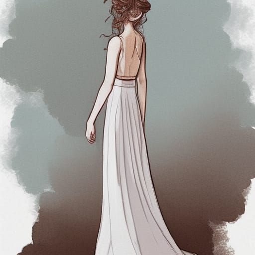 Ethereal Wedding Dress Design in Fashion Illustration Style