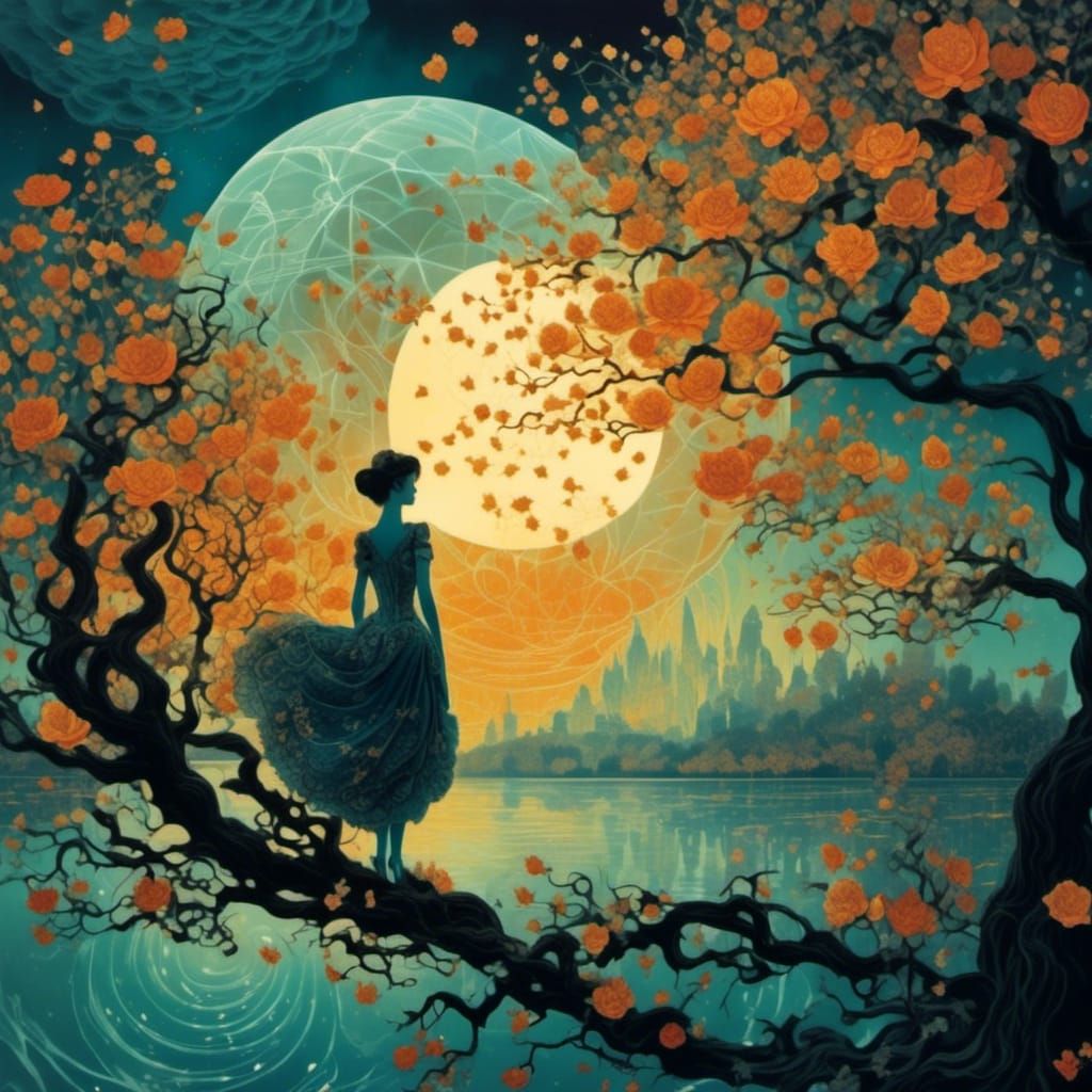 Mystical Starry Night: Surreal Cyberpunk Dreamscape