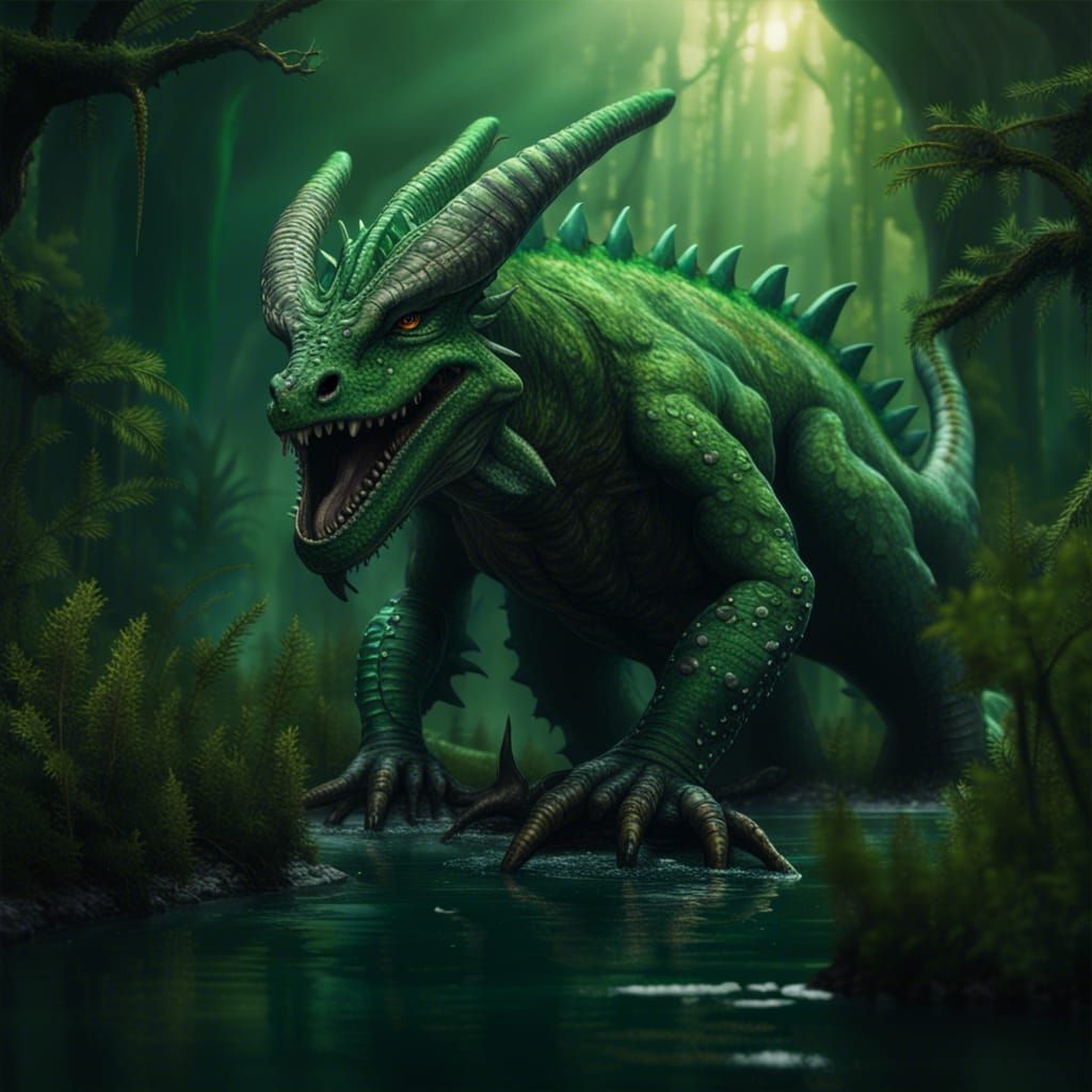 Green Swamp Monsterosaur in Fantasy Style Art
