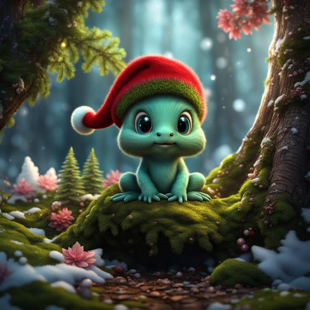 Adorable Baby Kraken in Santa Hat: Fantasy Art