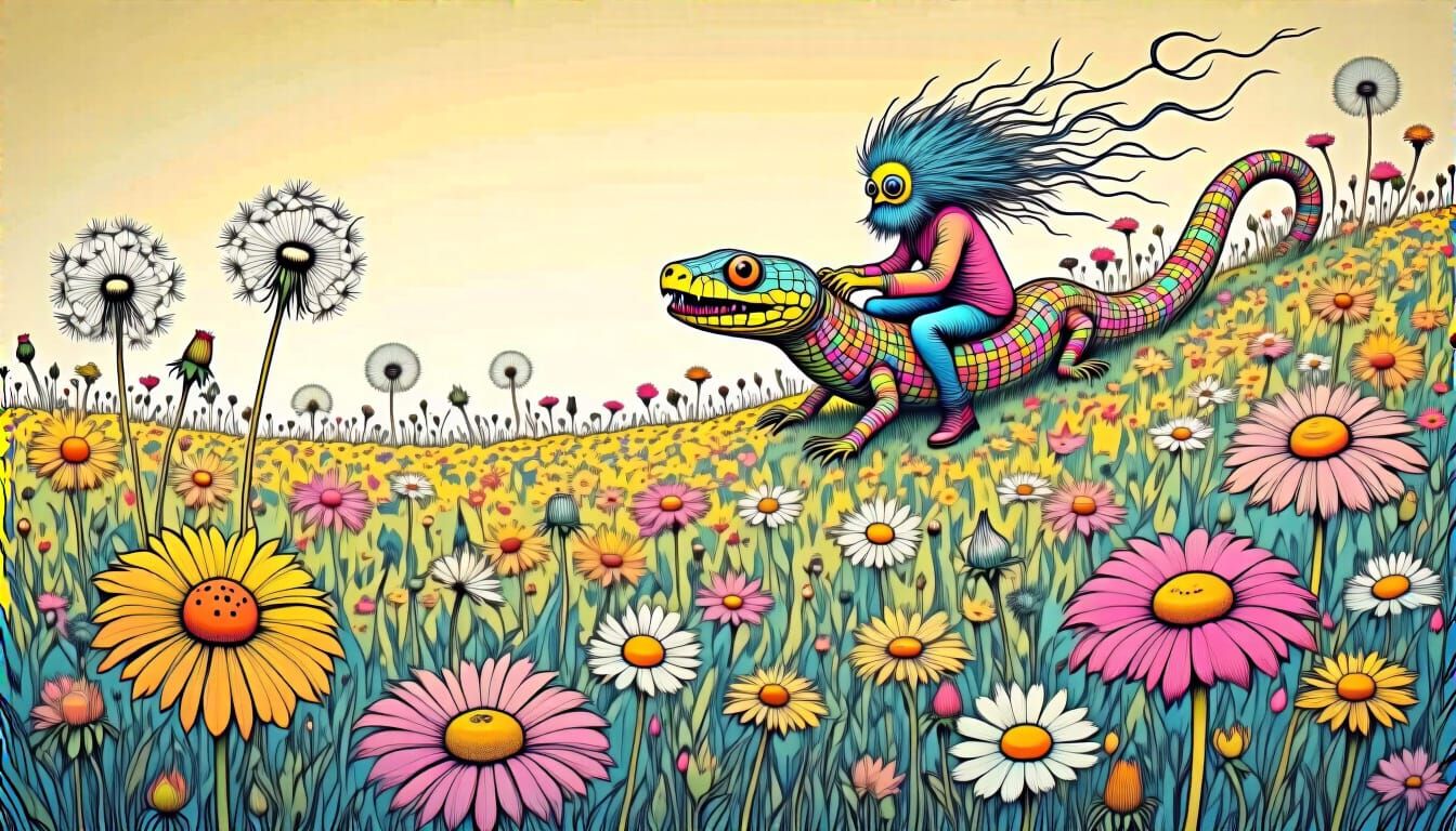 Psychedelic Garden Snake Ride: Etched Ink Art