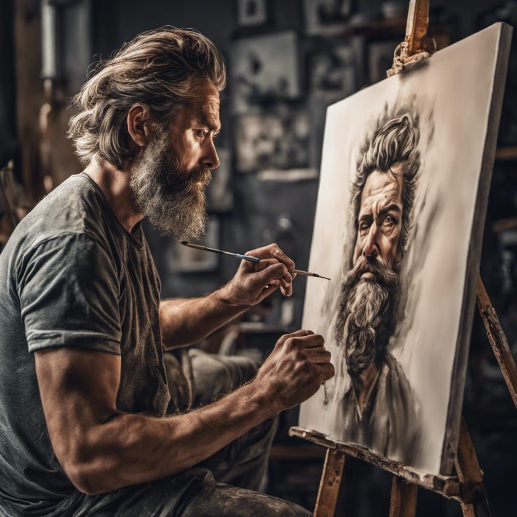 Hyperrealistic Painting of a Man Painting Himself