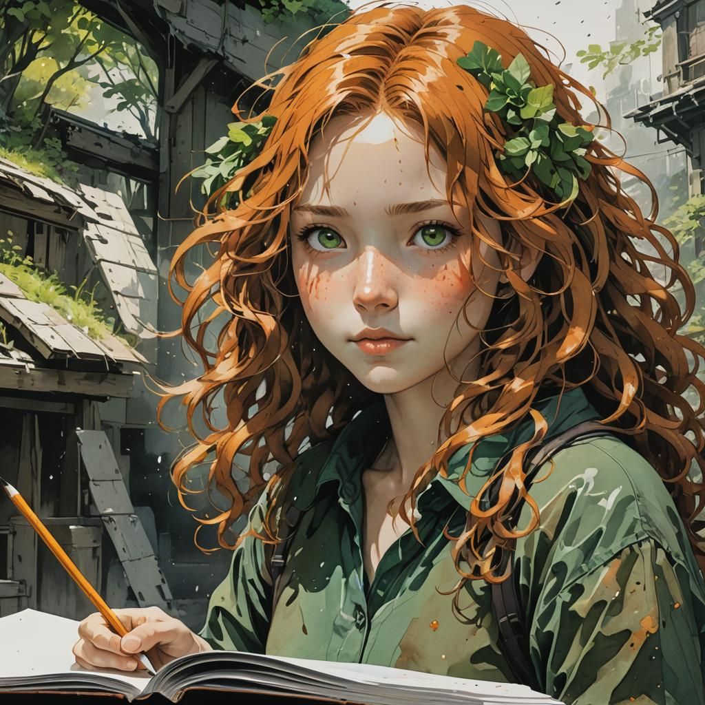 Smiling Woman in Pop-Up Book, as Watercolor