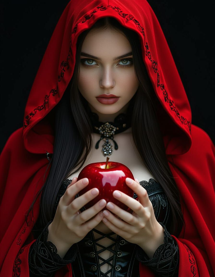 Gothic Portrait: Red Cloak and Apple