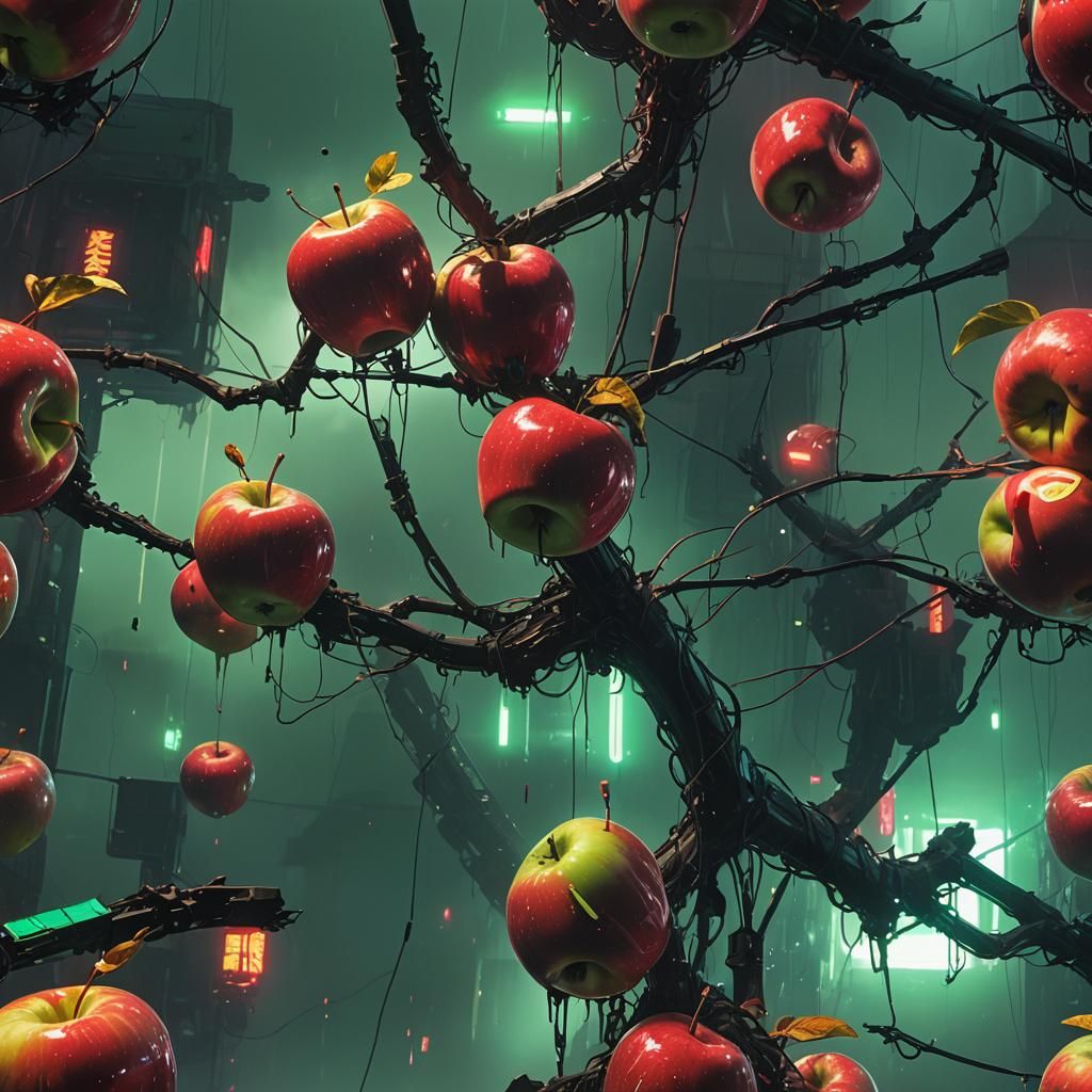 A huge apple rotting to city.