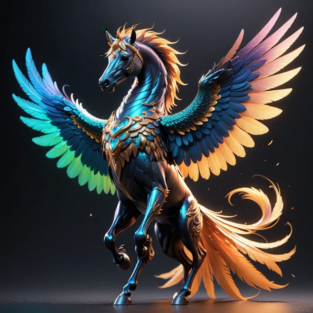 Iridescent Horse-Lovebird Hybrid in Anime Style