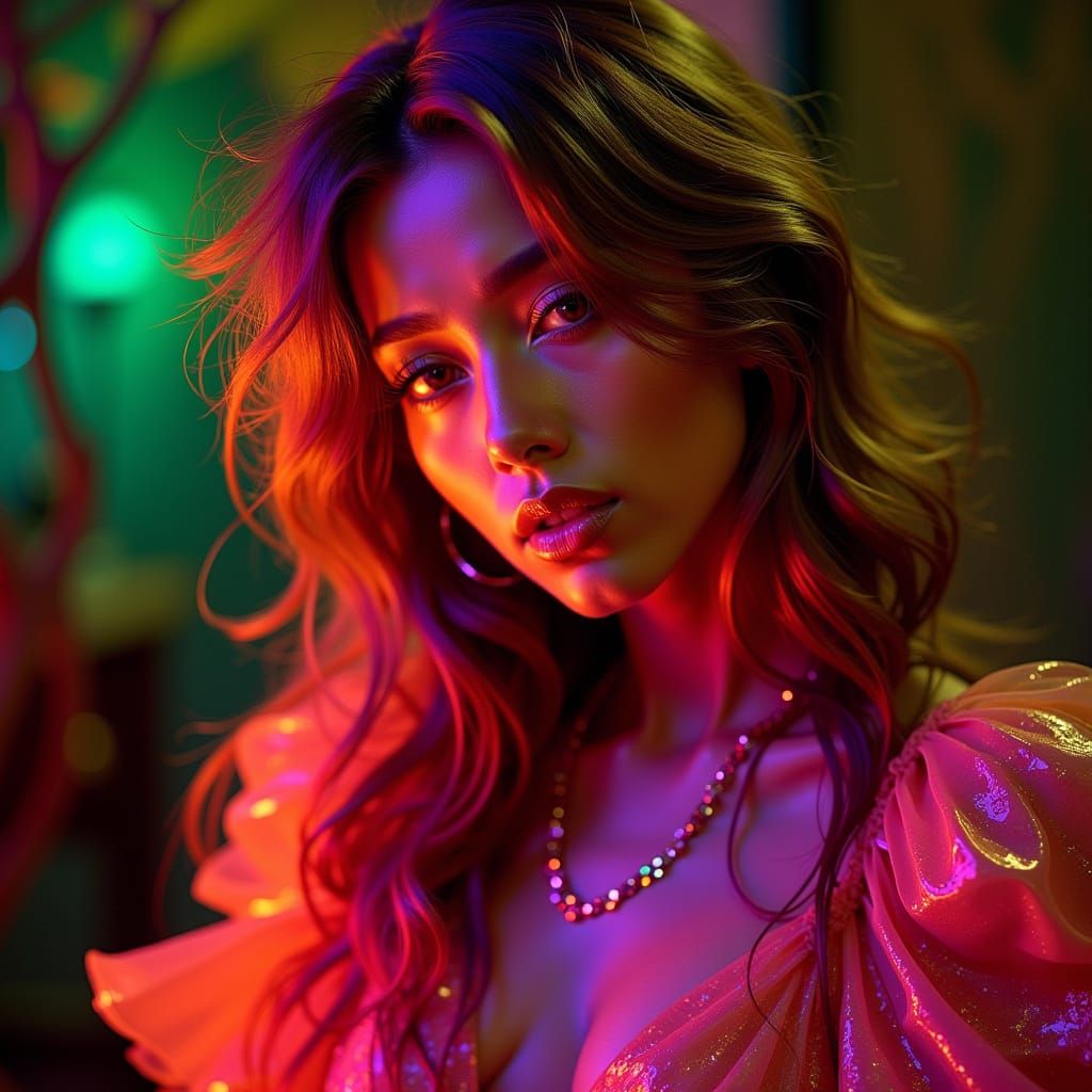 Film Noir Heroine with Vibrant Colors in Golden Hour