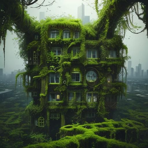 City Overgrown with Vines and Moss