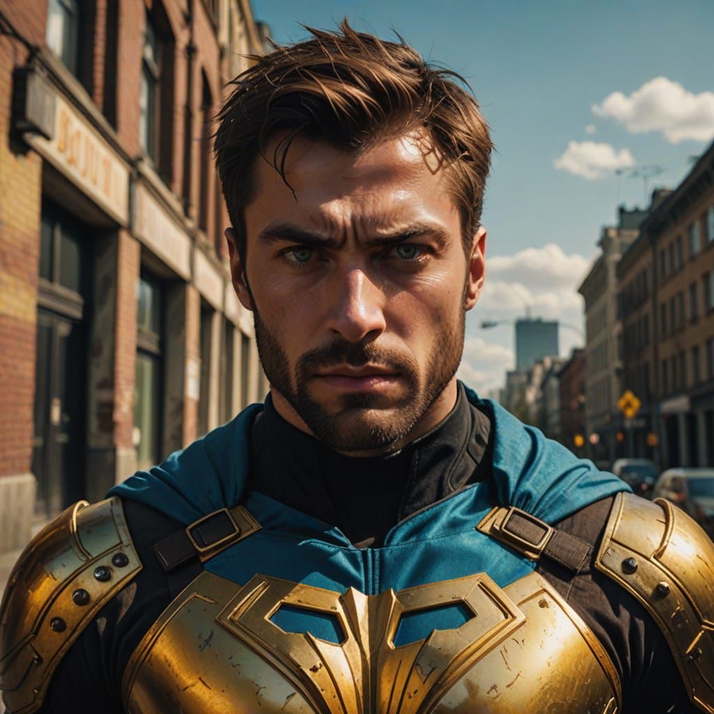 Russian Superhero in Yellow Costume: Comic Book Style