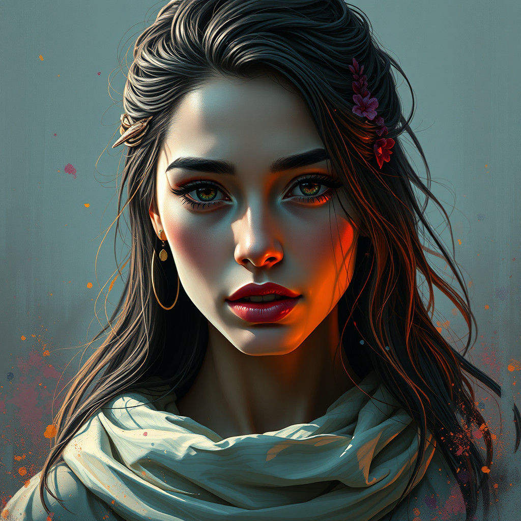 Detailed Portrait with Dynamic Lighting and Vibrant Colors