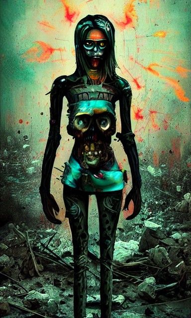 Chaotic Wasteland Girl in Maximalist Digital Art Style