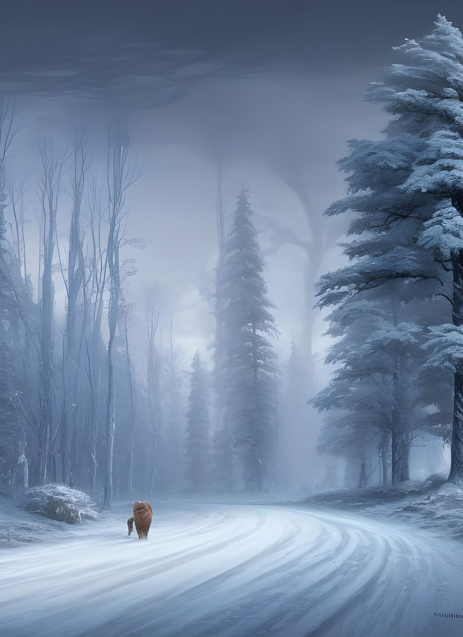 Snowy Winter Forest Landscape in Hyper-Realistic Style