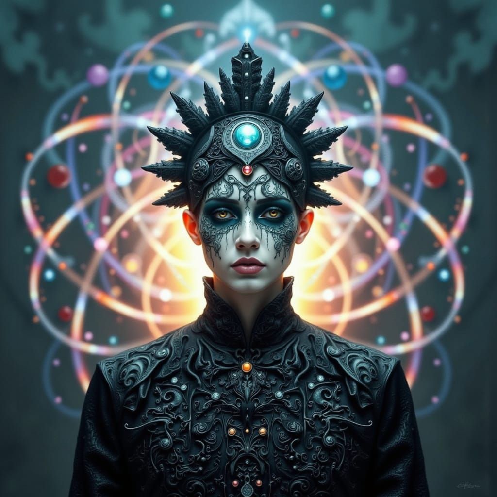 Arcane Avatar Unfolds: Surreal Cosmic Horror Portrait