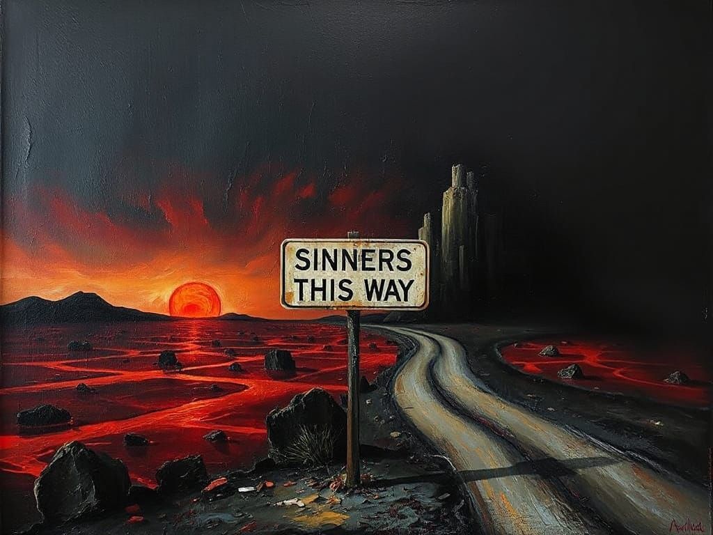 Surreal Road to Purgatory as Oil Painting