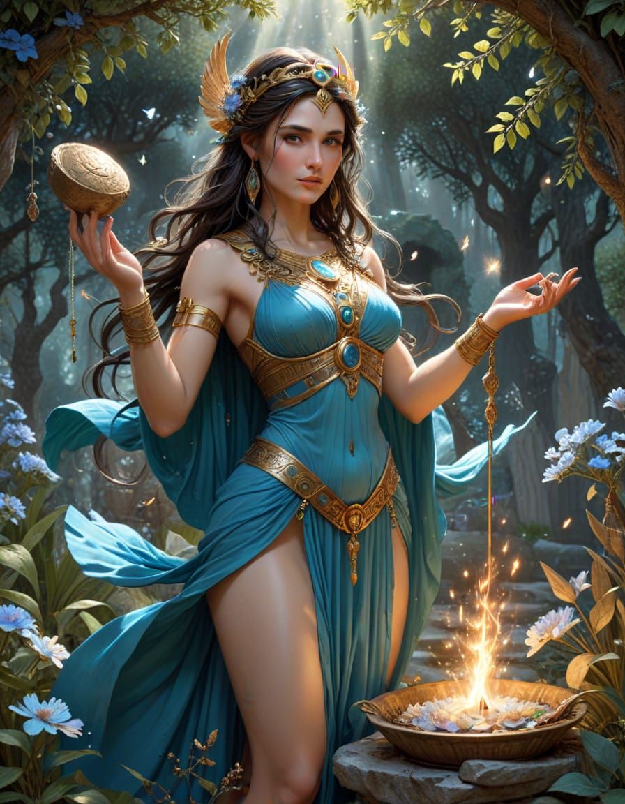 Ancient Greek Priestess Performing Magical Chores in Breatht...