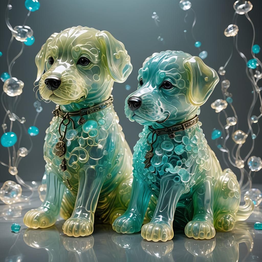 Luminous Jelly Dog Sculptures in Tender Embrace