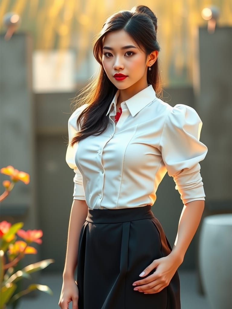 Elegant Vietnamese Beauty in Crisp Office Attire