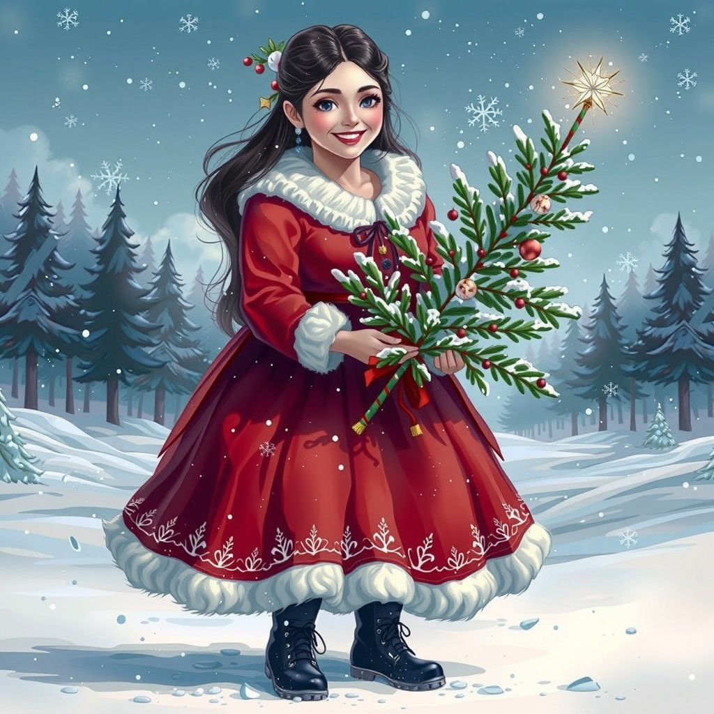 Christmas Anime Woman in Winter Wonderland