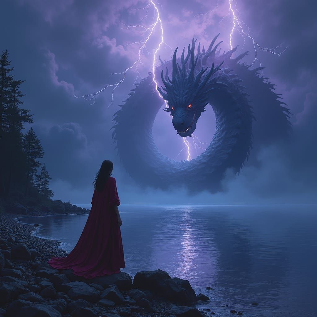 Sea Serpent in Storm, Fantasy Matte Painting