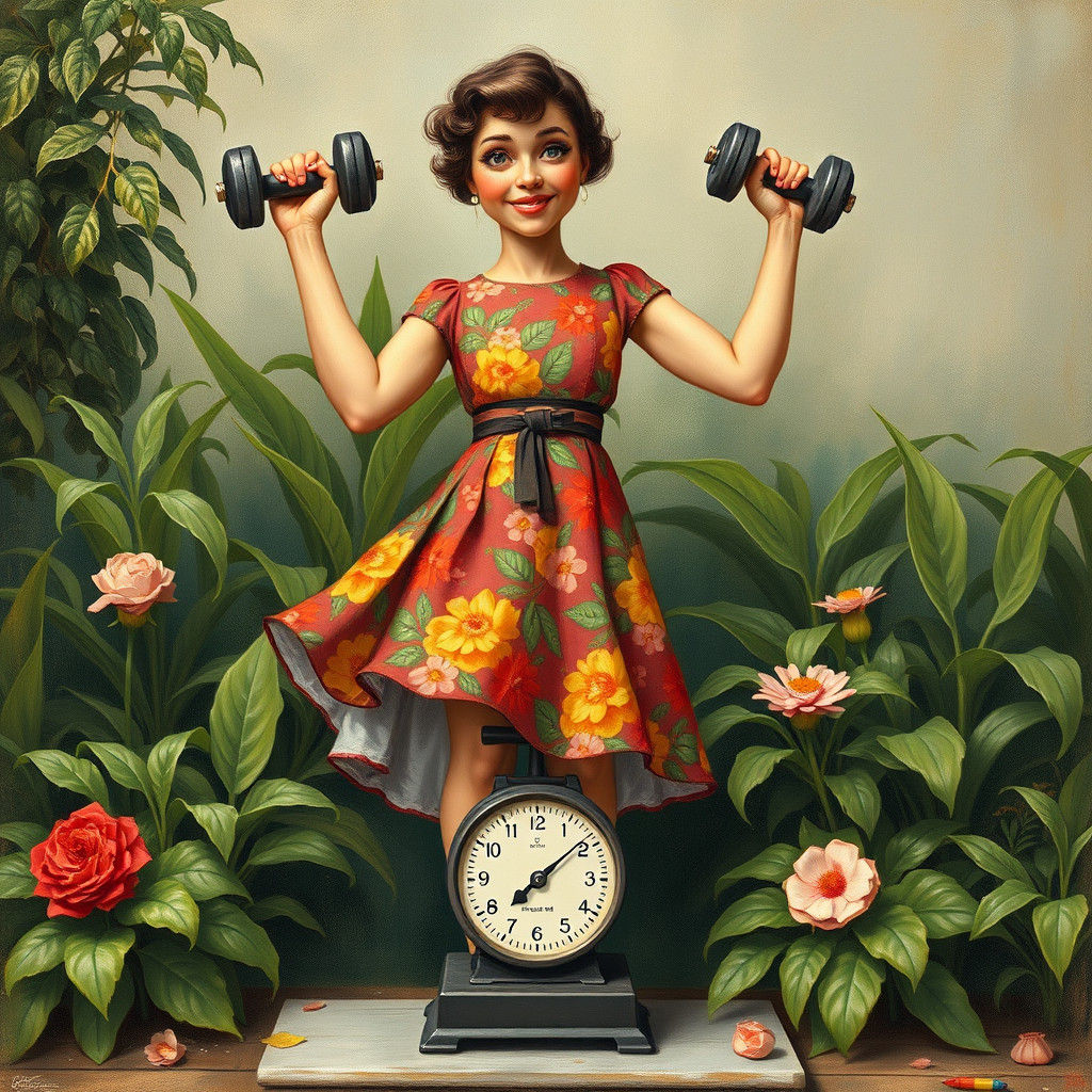 Floral Woman Defying Gravity: Whimsical Art