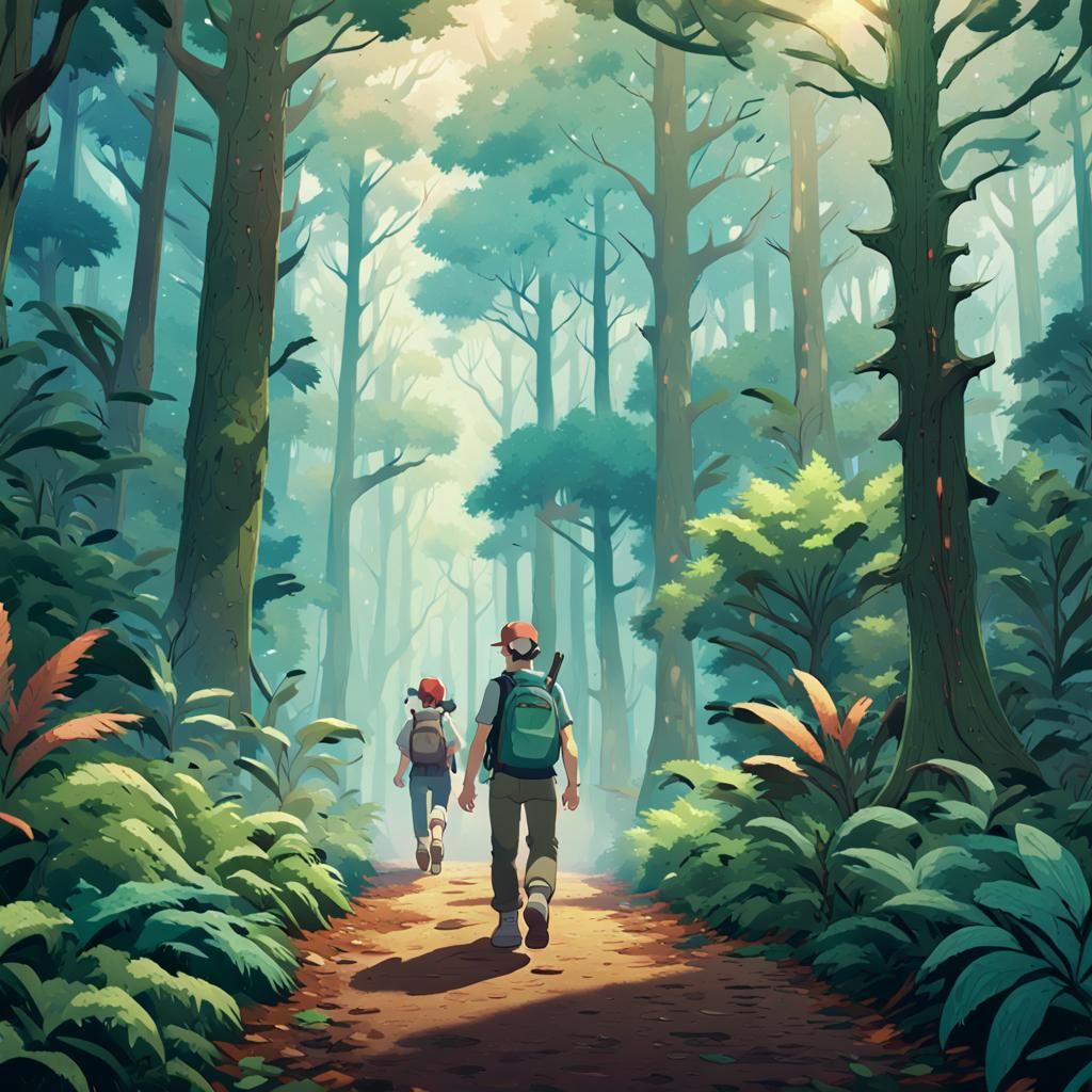 Pokémon Trainer Enters Misty Forest: Fantasy Concept Art