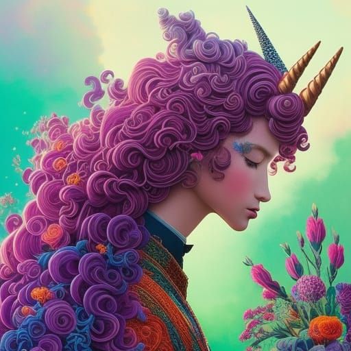 Pastel Unicorn Portrait in Inkpunk Style