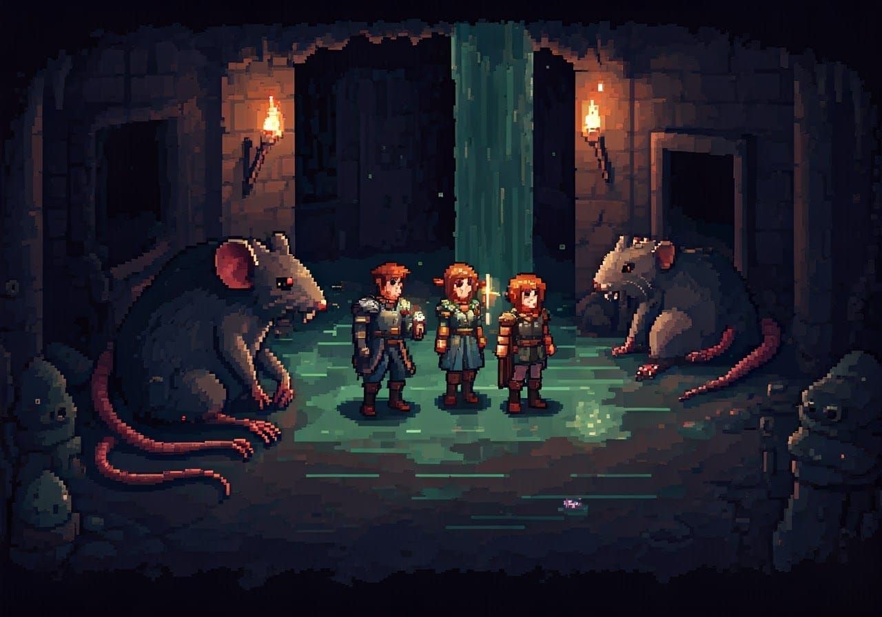 Adventurers in a Retro Pixel Art Dungeon