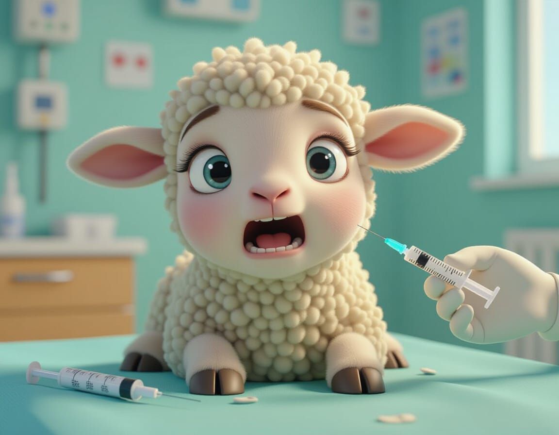 Terrified Lamb About to Get Injection: 3D CGI Art