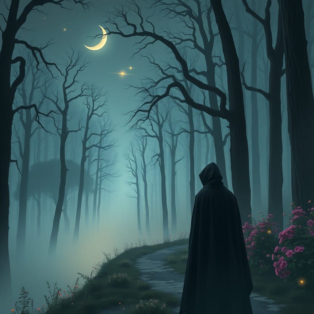 Moonlit Figure in a Dreamlike Forest