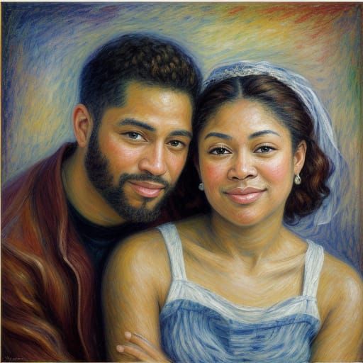 Romantic Black Love in Impasto Style