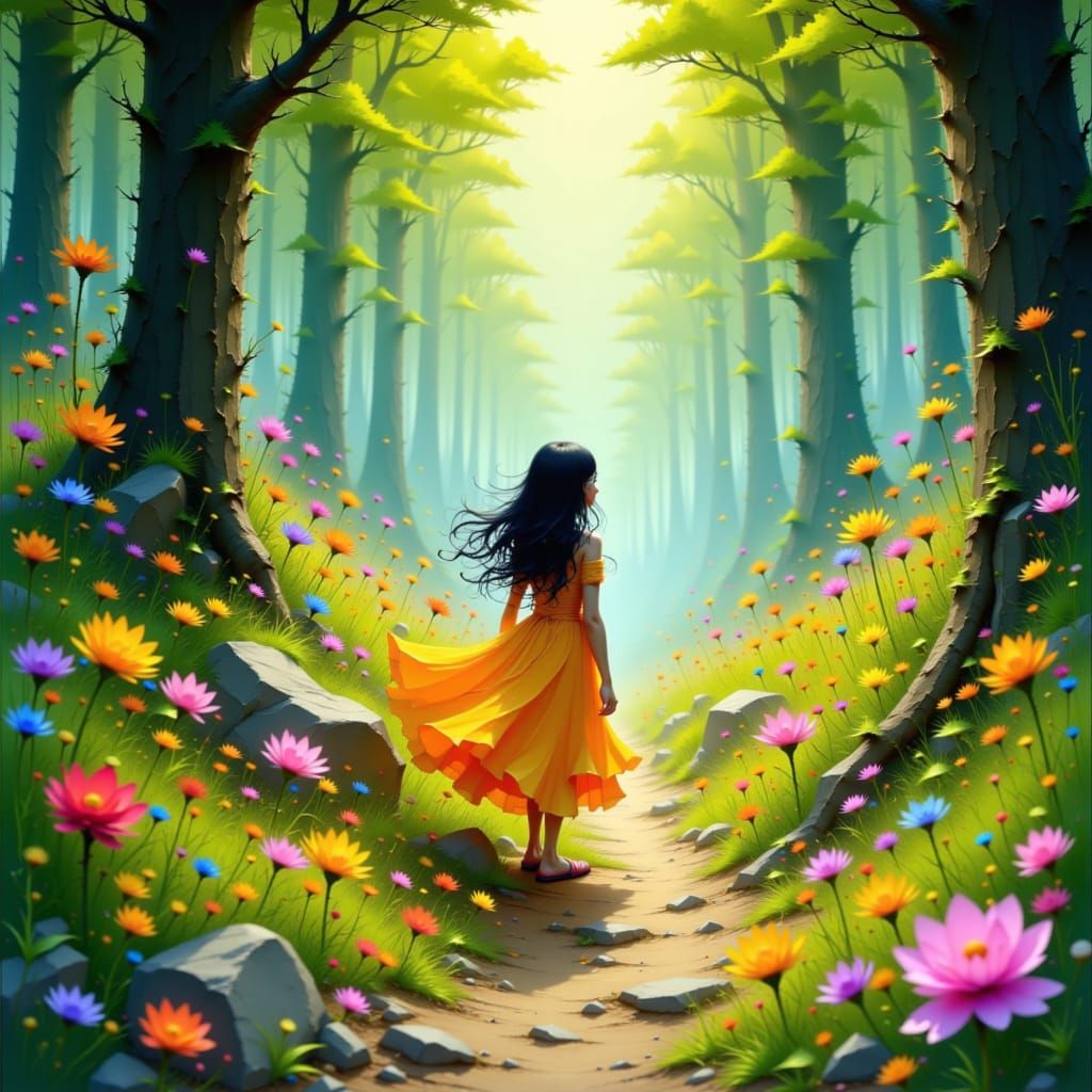 Woman Finds Treasure in Dreamy Floral Forest