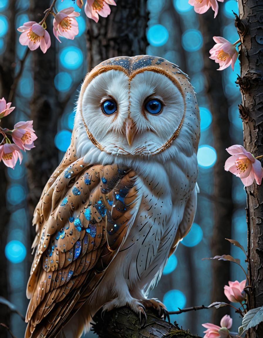 Holographic Barn Owl in Neon UV Black Light