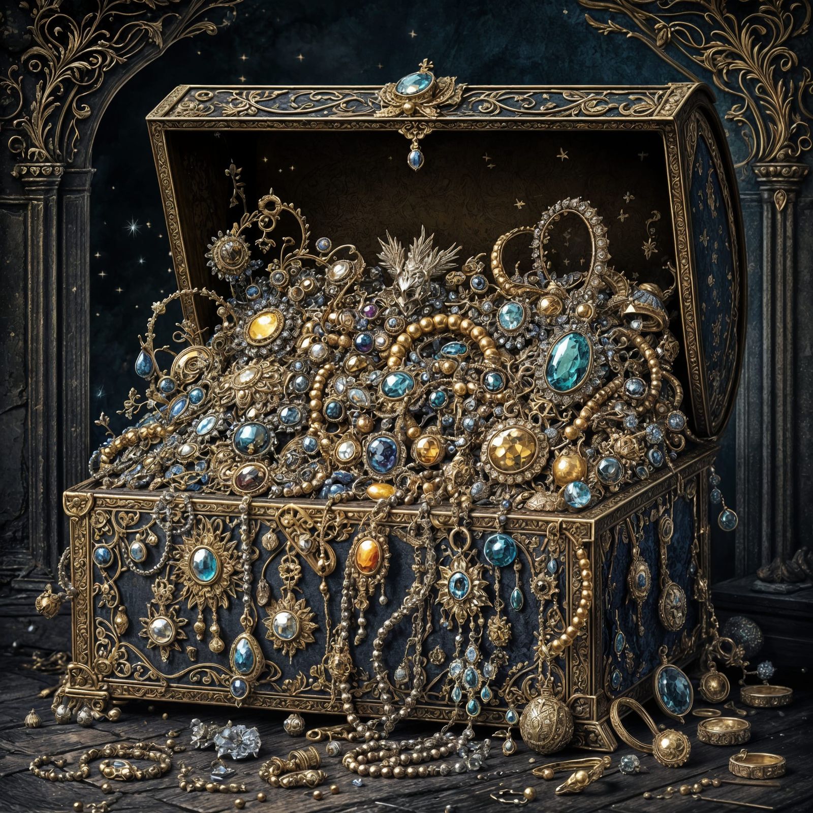 Treasured Jewels in a Golden Ornate Chest