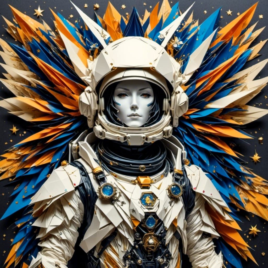 Astronaut Origami Soars Through Starry Cosmos