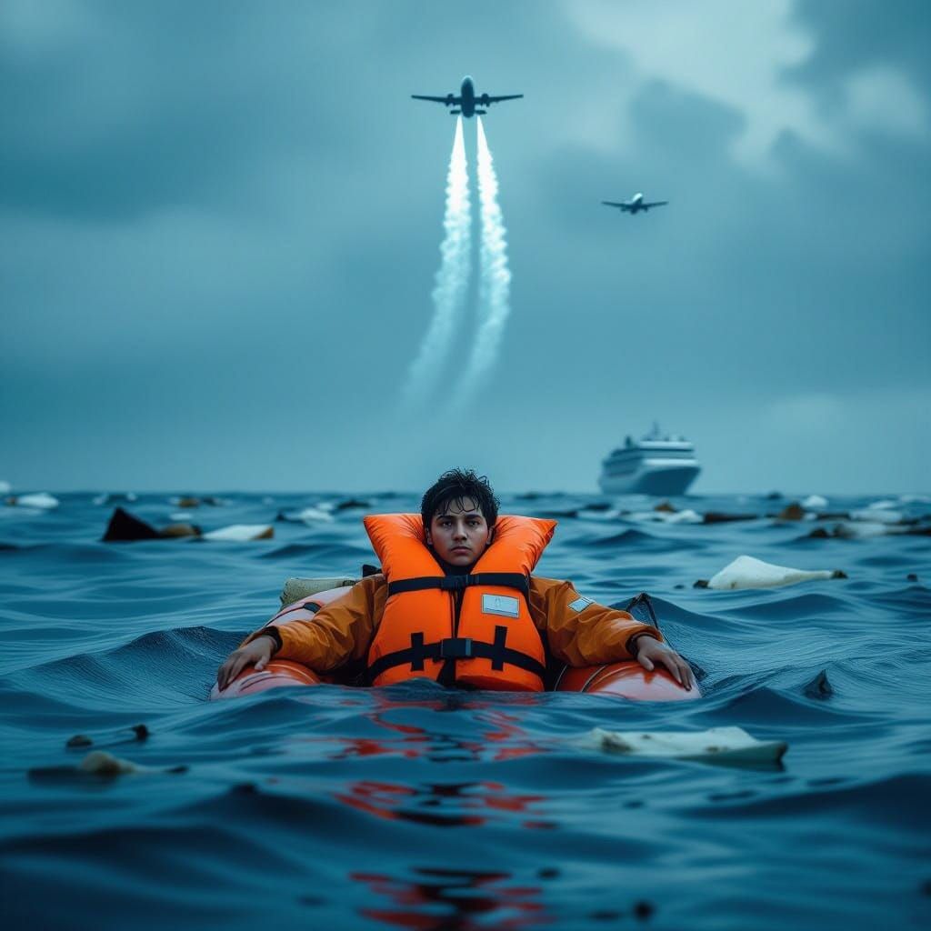 A Lonely Figure Adrift in a Desolate Ocean