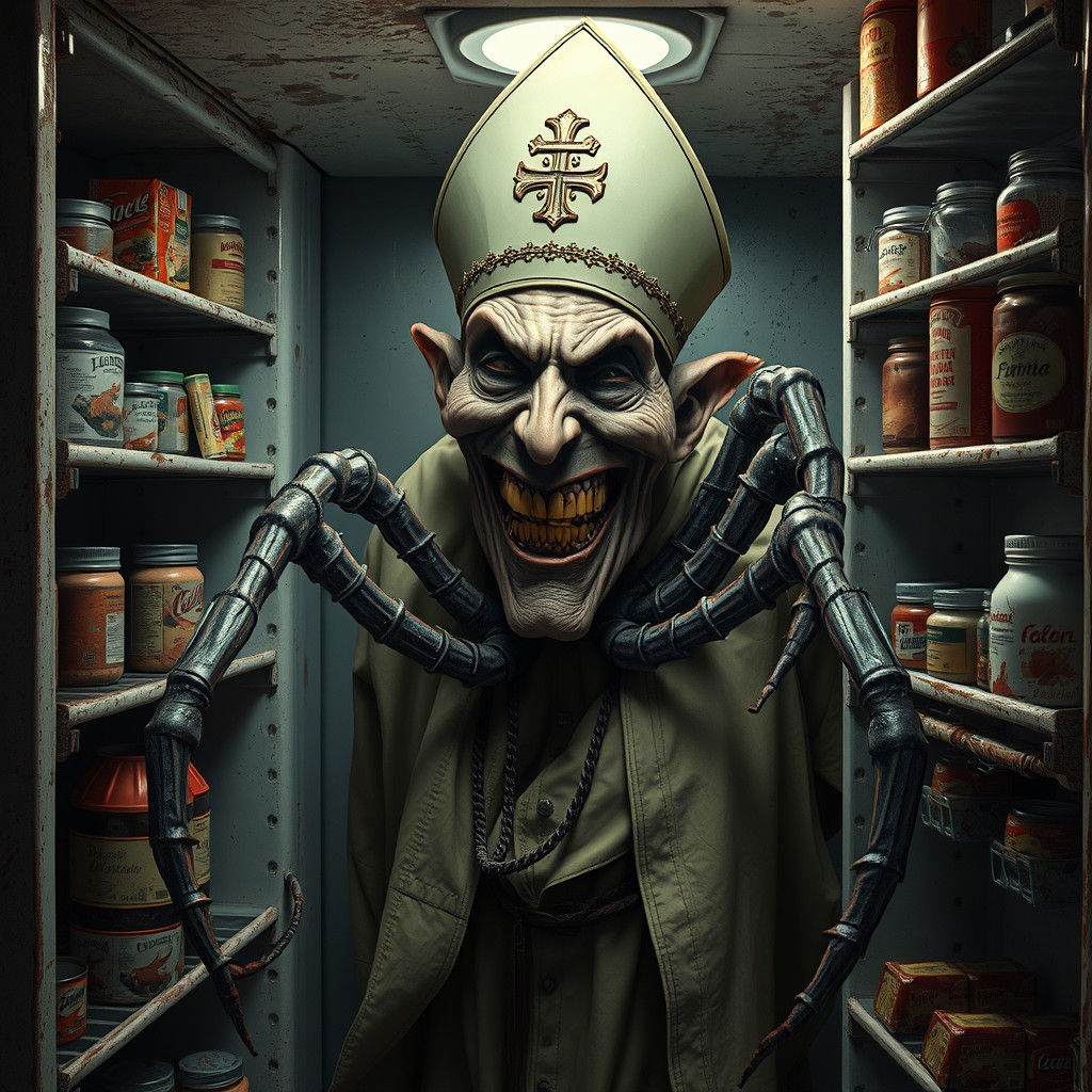 Creepy Spider-Legged Pope Lurking in Fridge