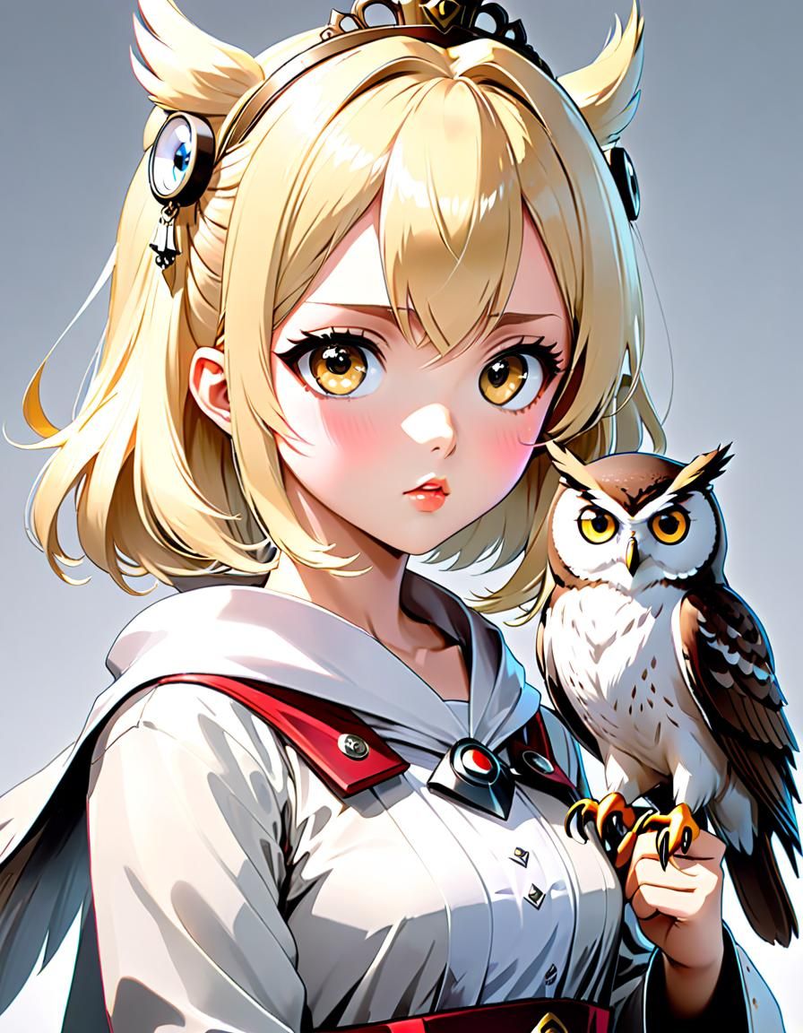 Anime Princess with Owl in Video Game Style