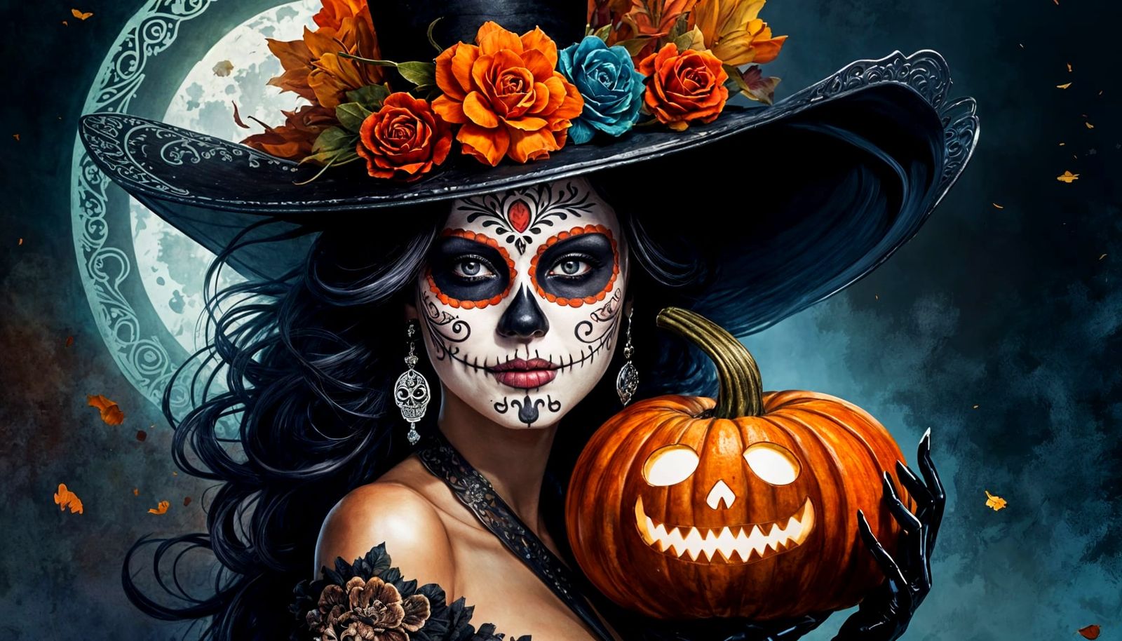 Day of the Dead Beauty with Calavera Pumpkin