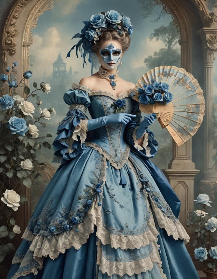 Victorian Woman in Blue Silk Masquerade Mask