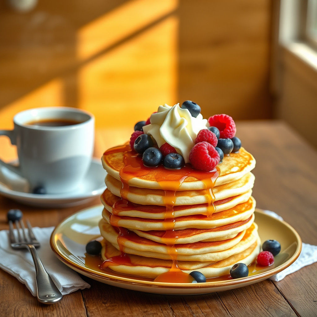 Pancakes with Berries and Maple Syrup
